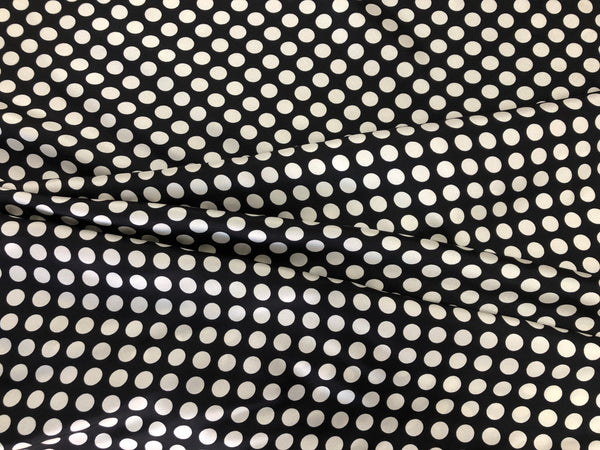 Ivory  Polka Dots on Black Twill Silk
