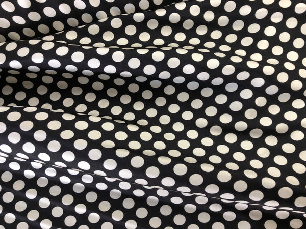 Ivory  Polka Dots on Black Twill Silk