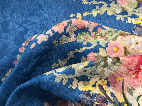 Silk Blend Jacquard, Watercolour Garden in Blue