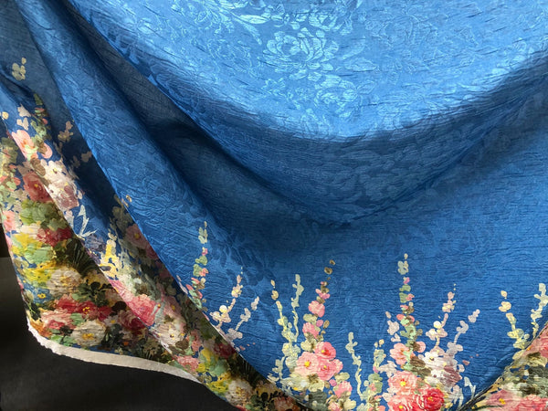 Silk Blend Jacquard, Watercolour Garden in Blue