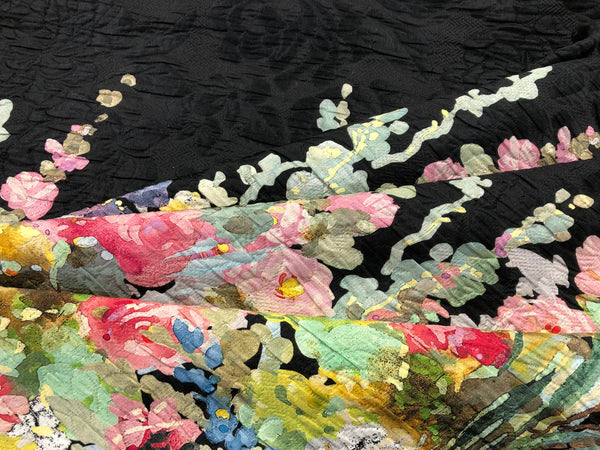 Silk Blend Jacquard, Watercolour Garden in Black