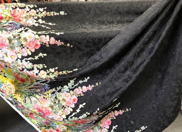 Silk Blend Jacquard, Watercolour Garden in Black