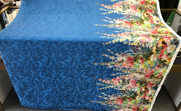 Silk Blend Jacquard, Watercolour Garden in Blue