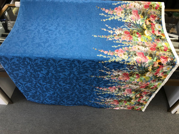 Silk Blend Jacquard, Watercolour Garden in Blue