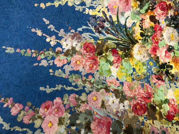 Silk Blend Jacquard, Watercolour Garden in Blue