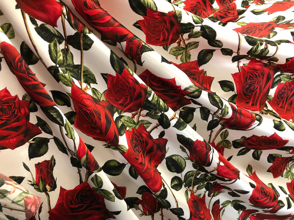 LAST PIECE: 2.6 MT  D&G Roses Amore Silk Satin, on White