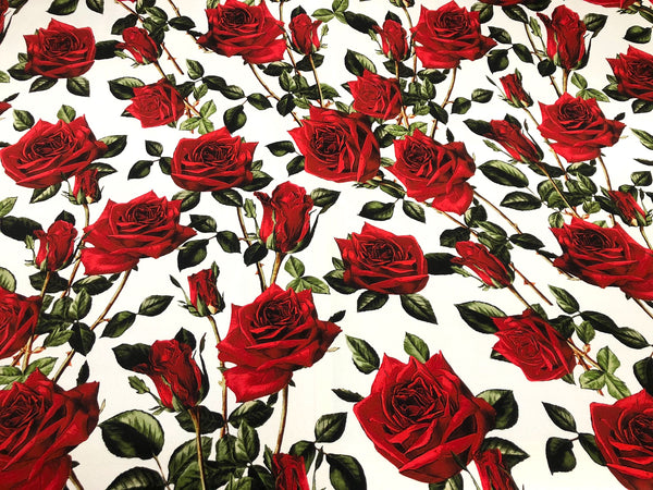 LAST PIECE: 2.6 MT  D&G Roses Amore Silk Satin, on White