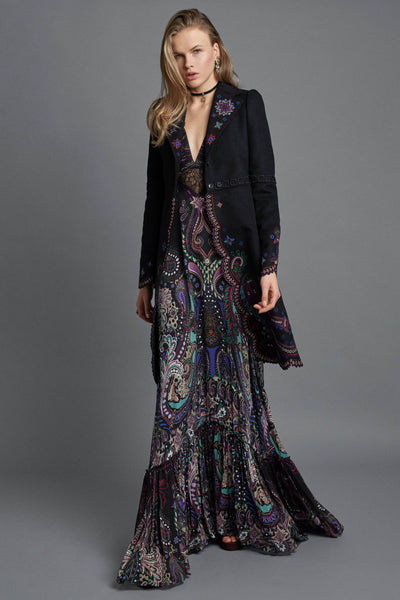 PANEL- Purple Paisley Print on Satin Backed Crepe