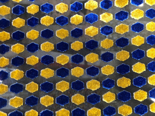 Blue & Yellow Hexagon Velvet Devorè