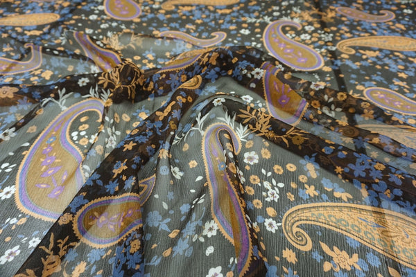 Paisley Print Crinkle Silk Chiffon