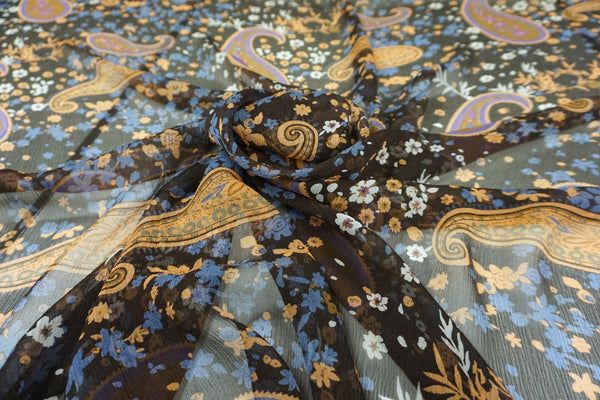 Paisley Print Crinkle Silk Chiffon