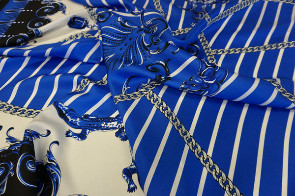PANEL: Panther & Chains Print on Silk Twill, Blue