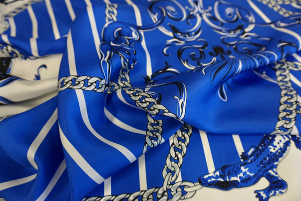 PANEL: Panther & Chains Print on Silk Twill, Blue