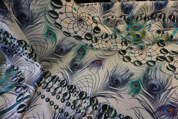 Peacock Dream Catcher Print on Crepe de Chine