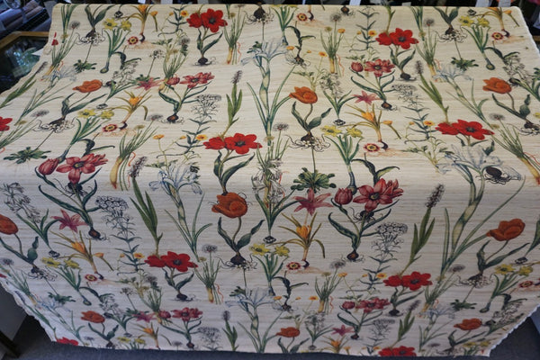 Botanical Print on Silk Blend Slub Ottoman