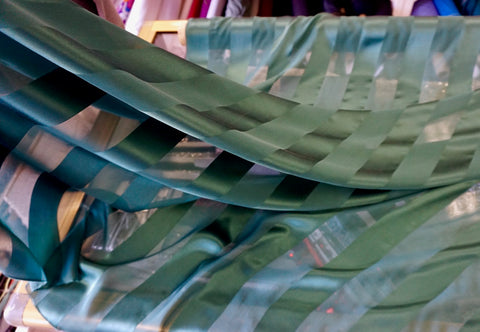 LAST PIECE: 0.6 MT  Satin Stripe Chiffon Silk, Deep Emerald Green