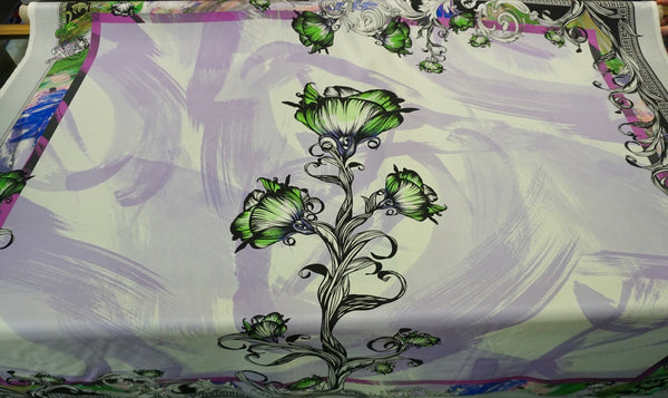 PANEL- Roses are Green Print on Silk Twill