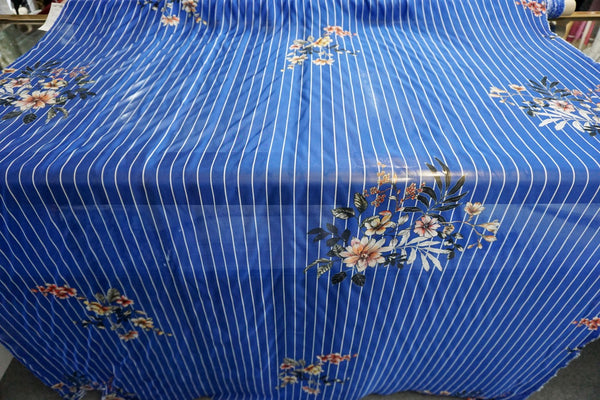 Floral Stripes Print Silk Chiffon, Blue