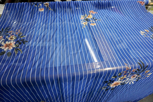 Floral Stripes Print Silk Chiffon, Blue
