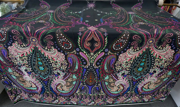 PANEL- Purple Paisley Print on Satin Backed Crepe