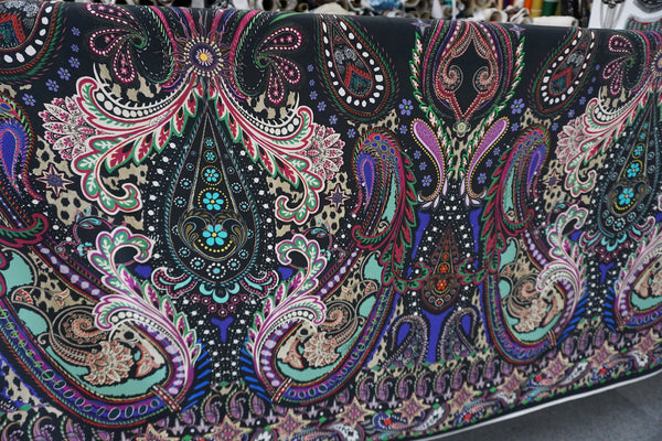 PANEL- Purple Paisley Print on Satin Backed Crepe