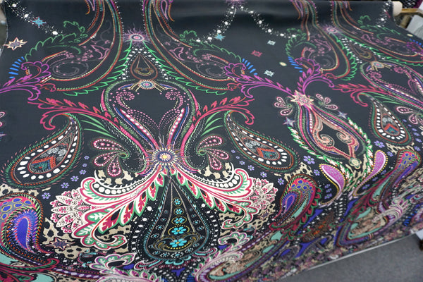 PANEL- Purple Paisley Print on Satin Backed Crepe