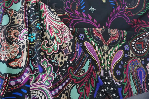 PANEL- Purple Paisley Print on Satin Backed Crepe