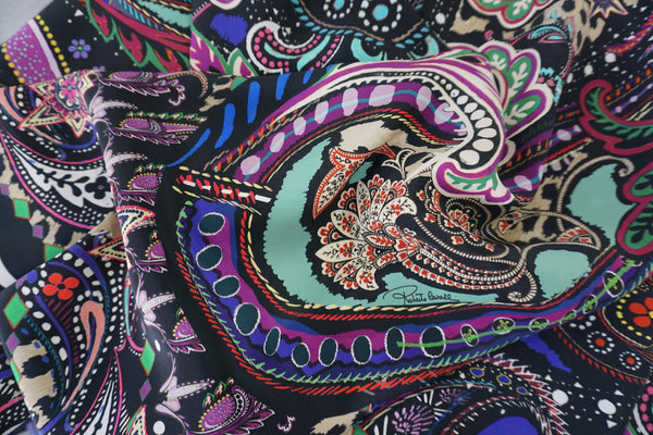 PANEL- Purple Paisley Print on Satin Backed Crepe