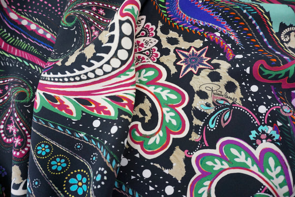 PANEL- Purple Paisley Print on Satin Backed Crepe