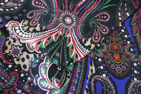 PANEL- Purple Paisley Print on Satin Backed Crepe