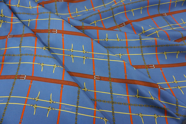 Belts & Chains Printed Twill, Blue