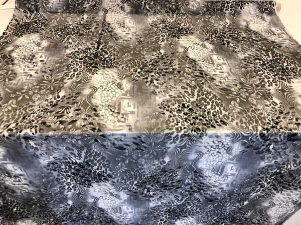 LAST PIECE: 1.4 MT  Floral & Wild Print on Silk Devore, Grey Tones