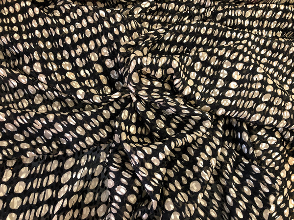 Clipped Devorè, Spot Print Chiffon, Beige & Black
