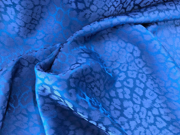 Pure Silk Leopard Jacquard,  Royal Blue