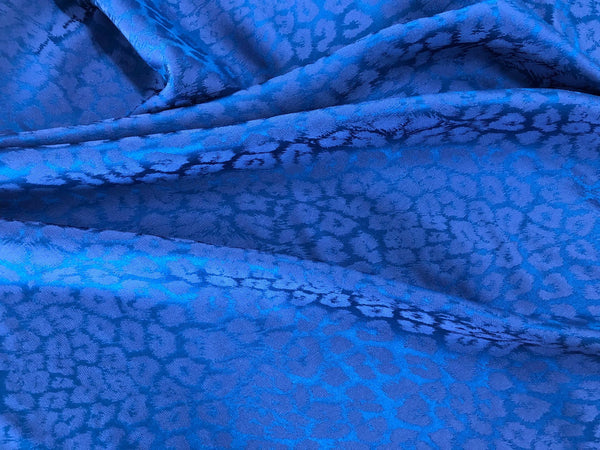 Pure Silk Leopard Jacquard,  Royal Blue