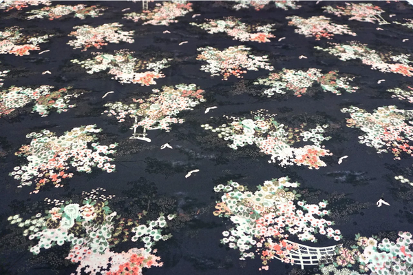 Oriental Garden Printed Silk Twill, Dusk