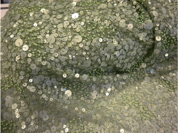 Sequin Beaded Net Mesh, Mint Green