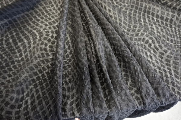 Sheer Illusion Seersucker, Black Wool Crepe