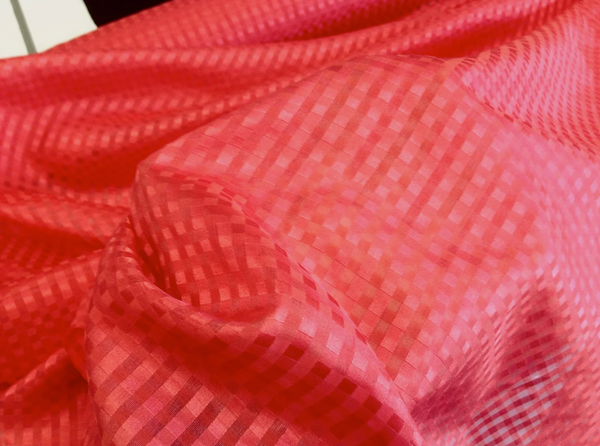 Check Silk Chiffon Variation, Strawberry Red