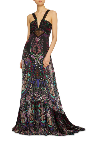 PANEL- Purple Paisley Print on Satin Backed Crepe