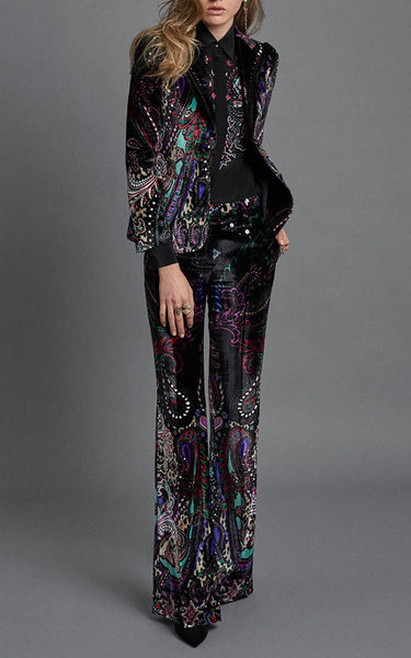 PANEL- Purple Paisley Print on Satin Backed Crepe