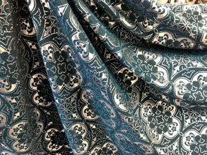 Silver & Dark Teal Mandala Brocade, Jacquard