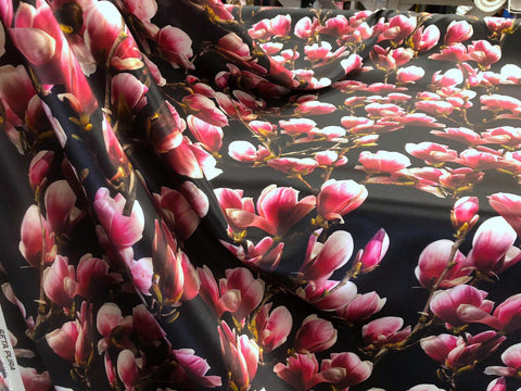 Pink Magnolias on Black Silk Satin