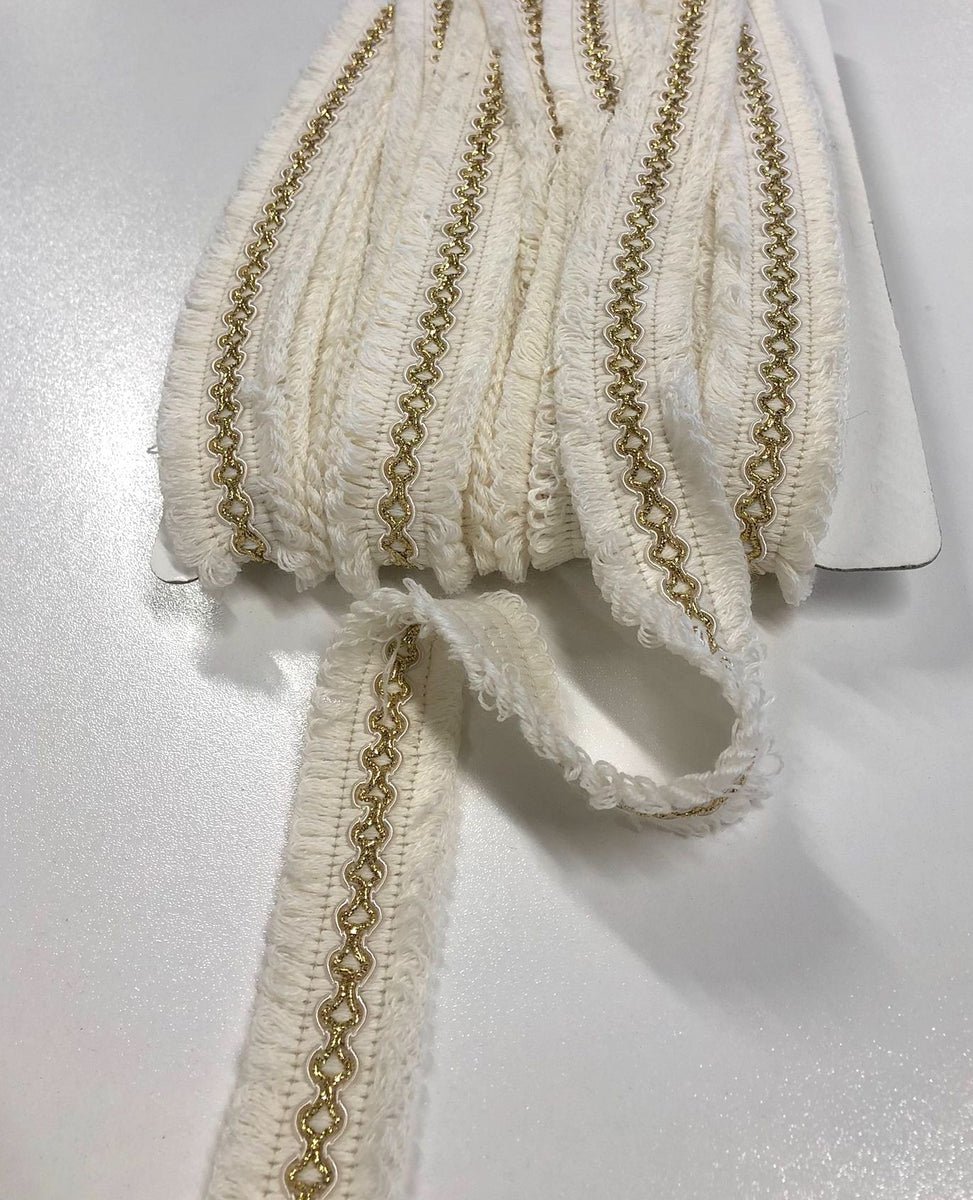 Ivory Braid Ivory Looped Fringe Braid With Gold – Fabric Muse