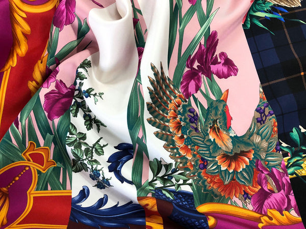 PANEL- Scarf Print on Silk Twill, Caged Beauty