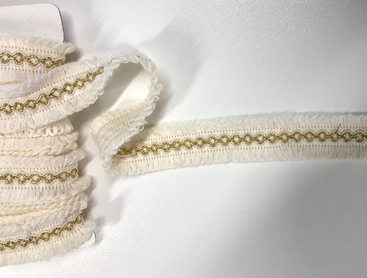 Ivory Braid Ivory Looped Fringe Braid With Gold – Fabric Muse