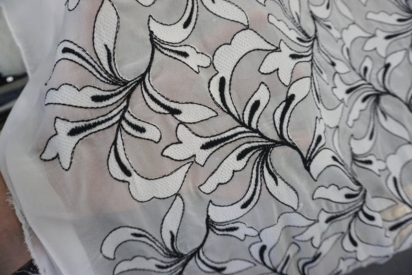 Black & White Foliage Embroidered Georgette