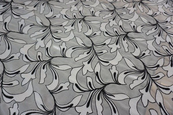 Black & White Foliage Embroidered Georgette