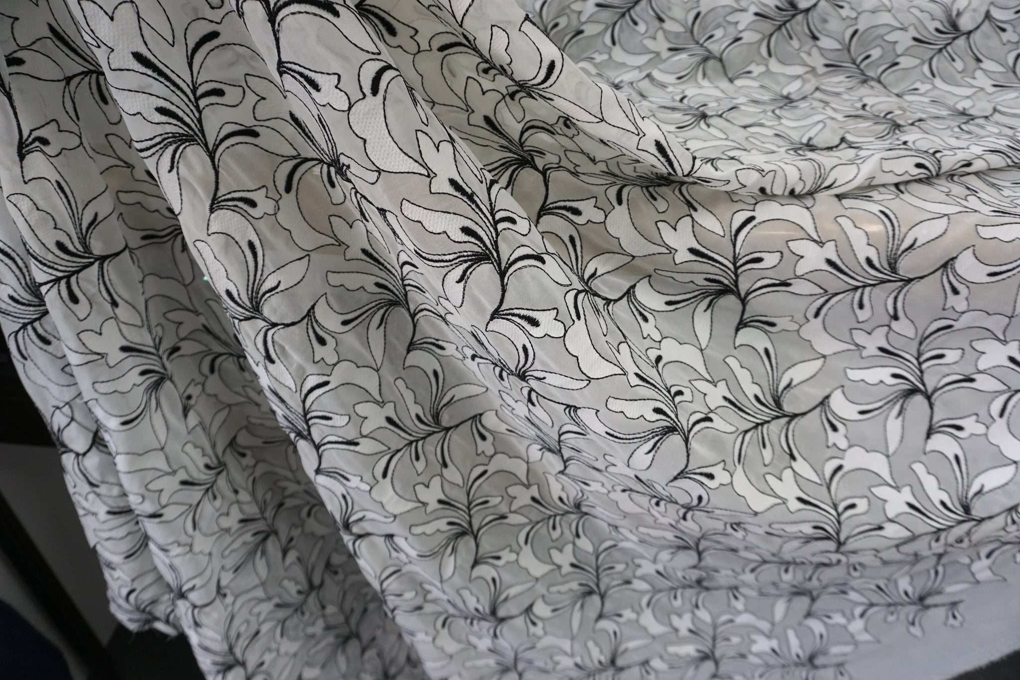 Black & White Foliage Embroidered Georgette