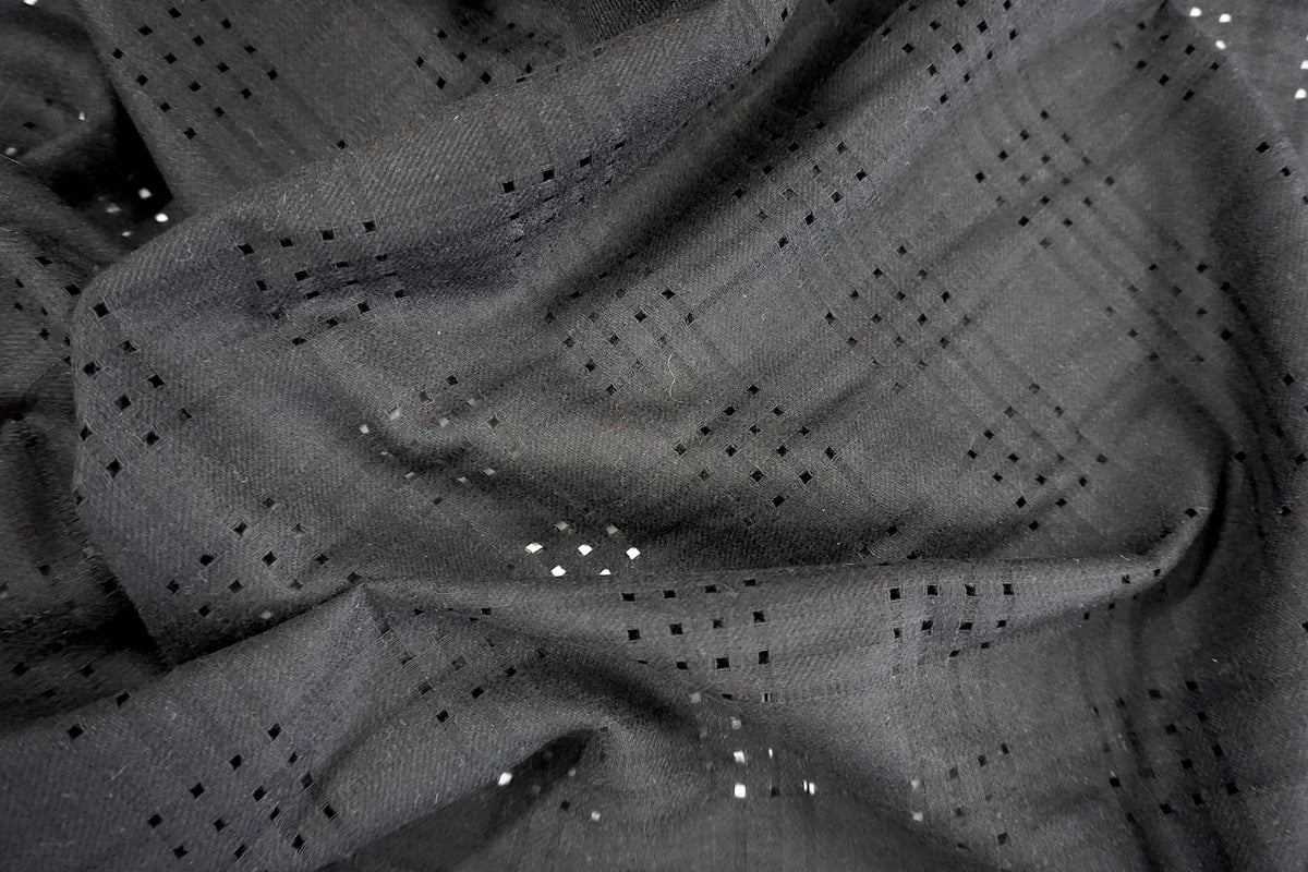 Check Weave Check Weave Jacquard -Perforated Effect, Black Flannel – Fabric Muse